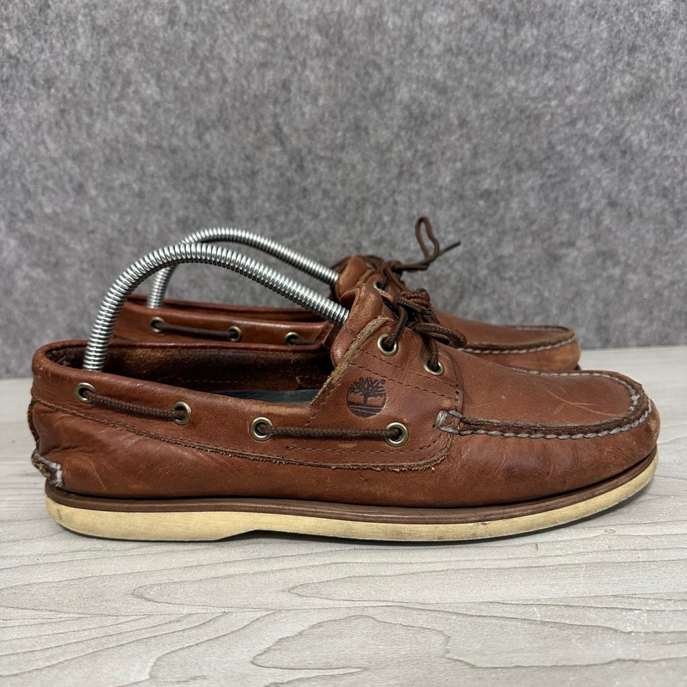 Timberland Men Classic 2 Eye Boat Shoes Brown Full Grain Leather Size 9